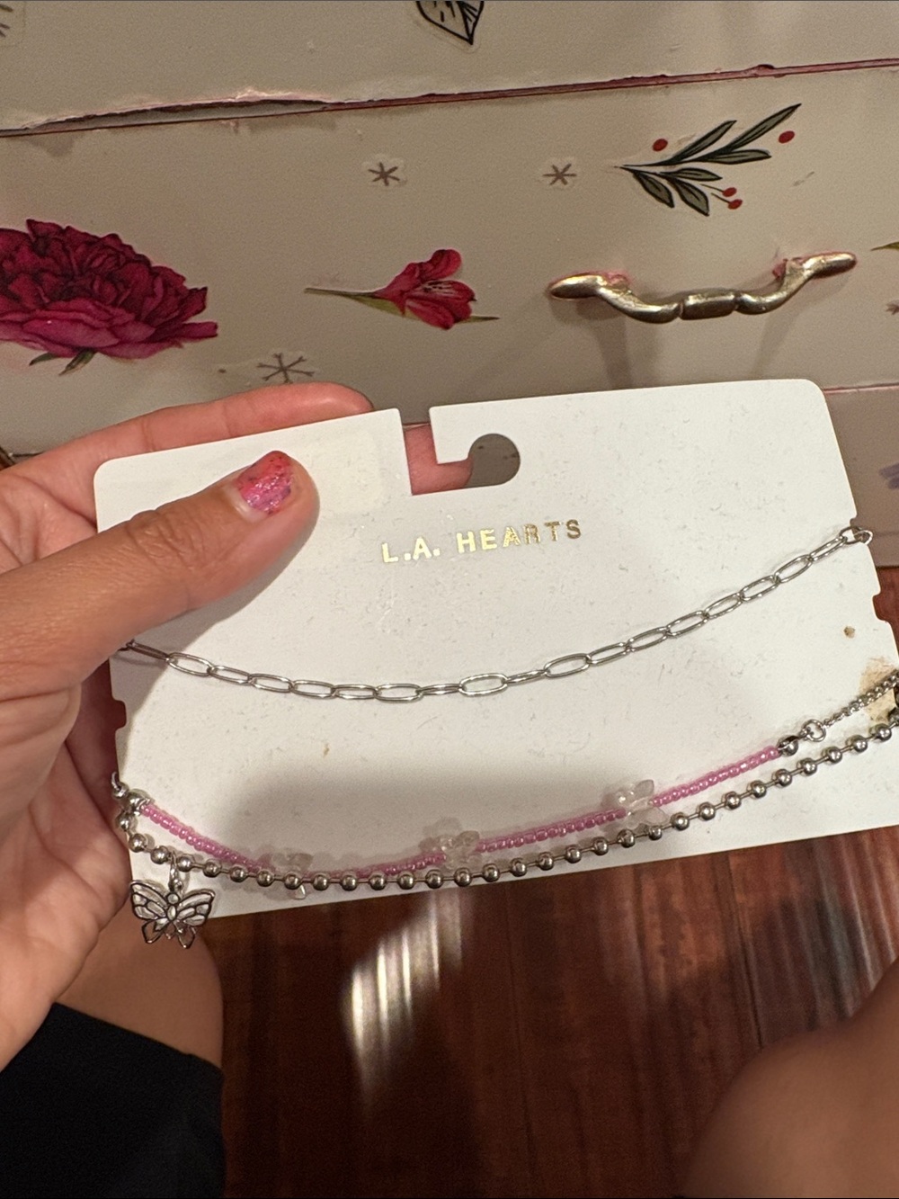 La Hearts Silver & Light Pink Layered Necklace Trio